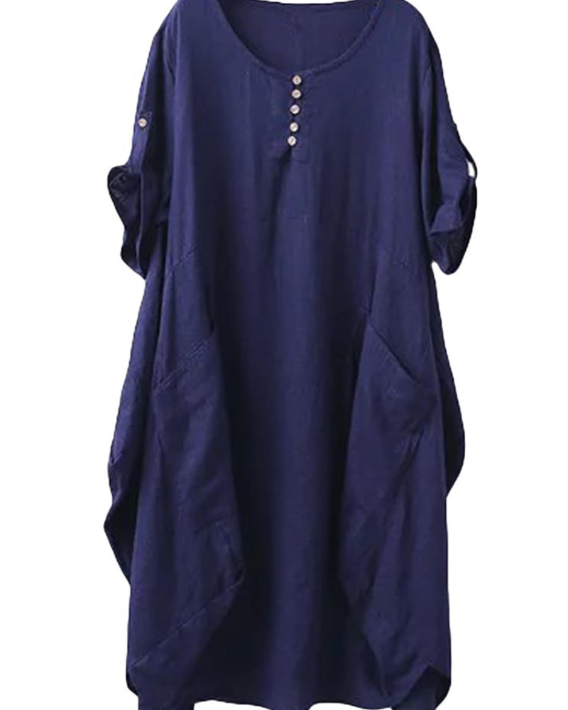 Brielle Women's Linen Blend T-Shirt Dress – Casual Tunic Dress with Large Pockets