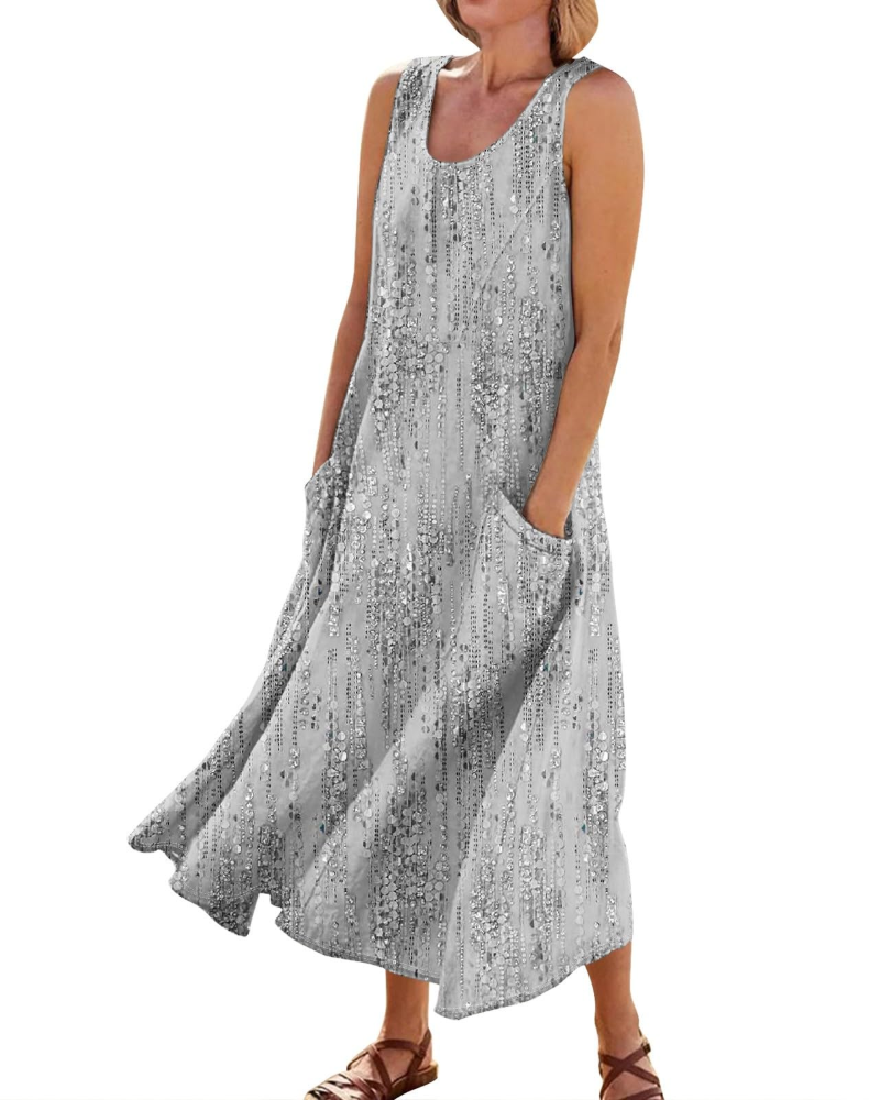 Autumn Women's Bohemian Maxi Dress – Casual Floral Summer Dress with Pockets