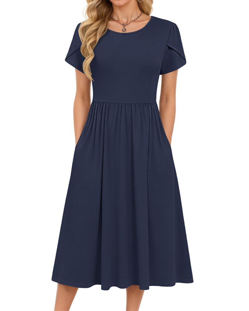 Delilah Women's Midi Summer Dress – A-Line Swing Beach Dress with Pockets