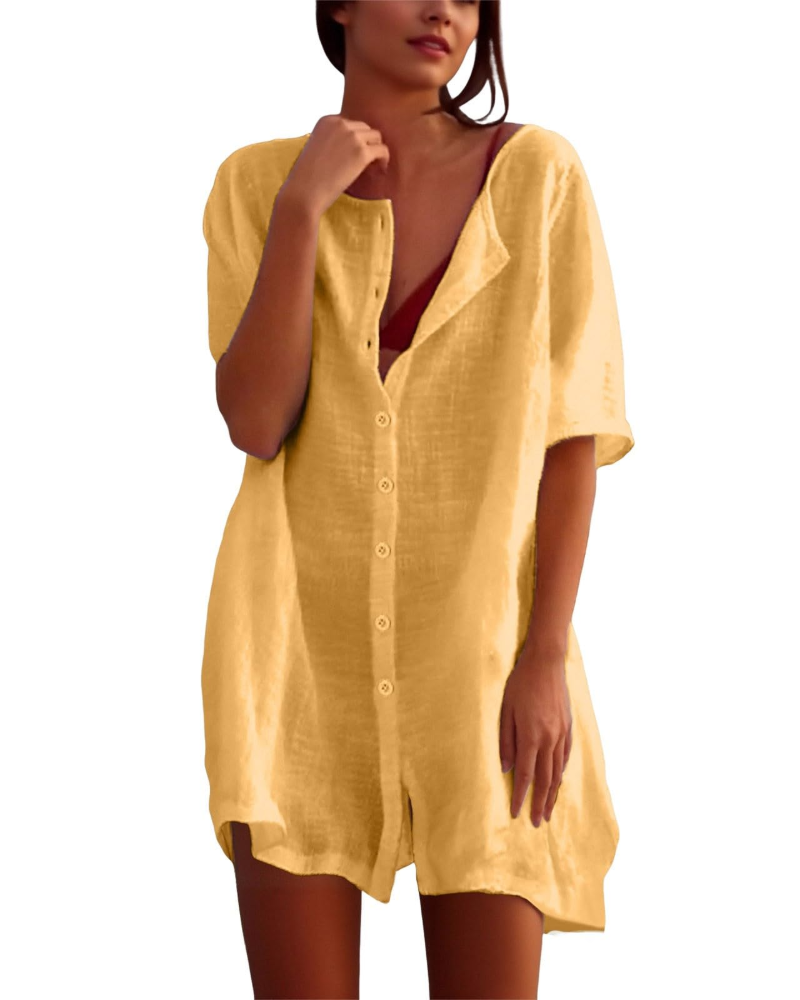 Willow Women's Beach Cover-Up Dress – Cotton Blend Tunic Shirt for Summer Holidays