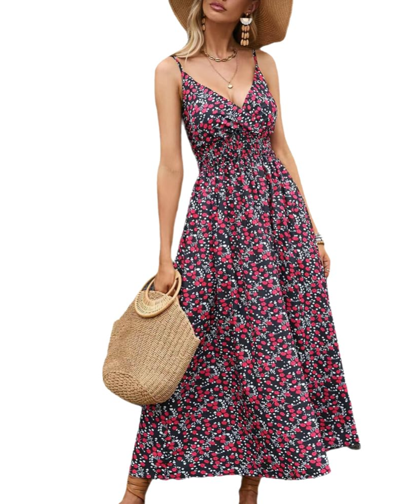 Savannah Women's Floral Maxi Dress – Sleeveless V-Neck Bohemian Summer Dress