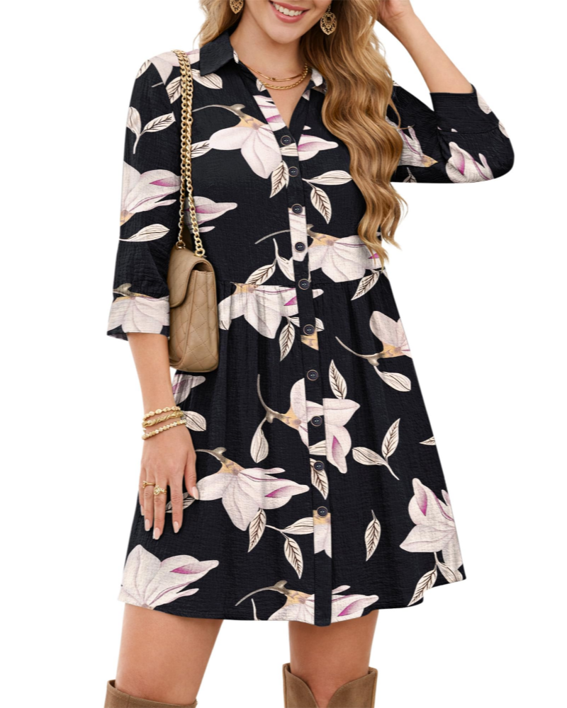 Hazel Women's Shirt Dress – V-Neck Empire Waist Summer Dress with Pockets