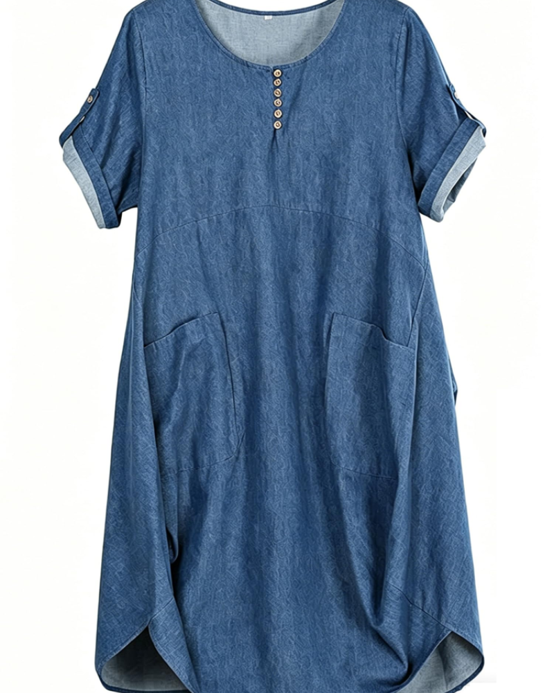 Brielle Women's Linen Blend T-Shirt Dress – Casual Tunic Dress with Large Pockets