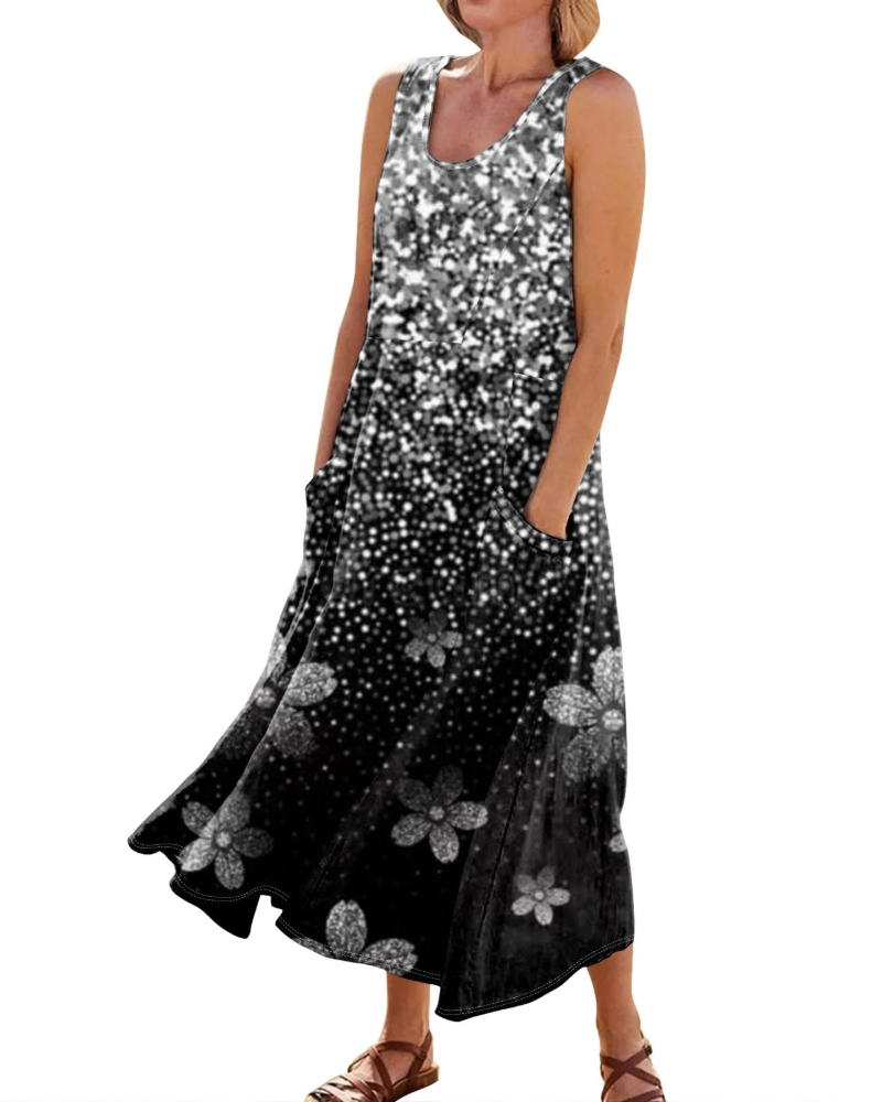 Autumn Women's Bohemian Maxi Dress – Casual Floral Summer Dress with Pockets