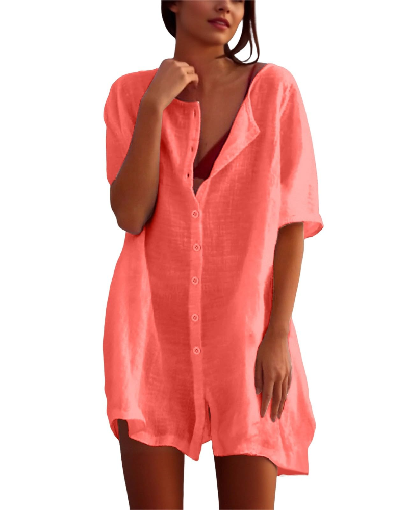 Willow Women's Beach Cover-Up Dress – Cotton Blend Tunic Shirt for Summer Holidays