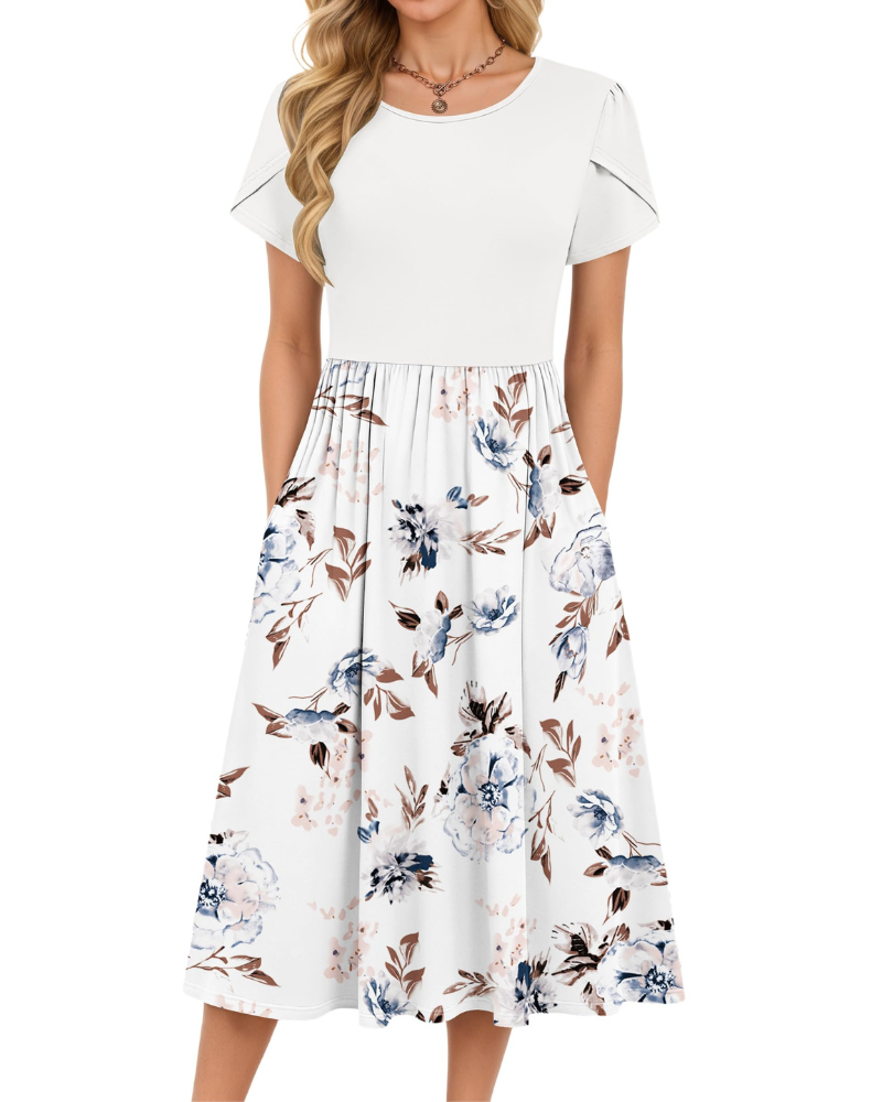 Delilah Women's Midi Summer Dress – A-Line Swing Beach Dress with Pockets