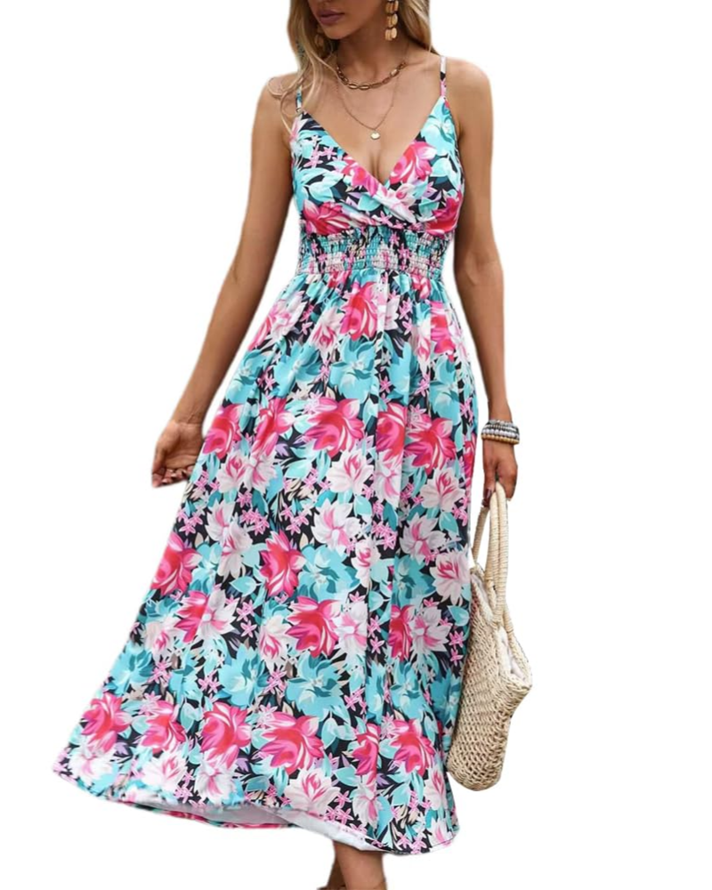Savannah Women's Floral Maxi Dress – Sleeveless V-Neck Bohemian Summer Dress