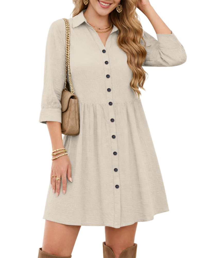 Hazel Women's Shirt Dress – V-Neck Empire Waist Summer Dress with Pockets