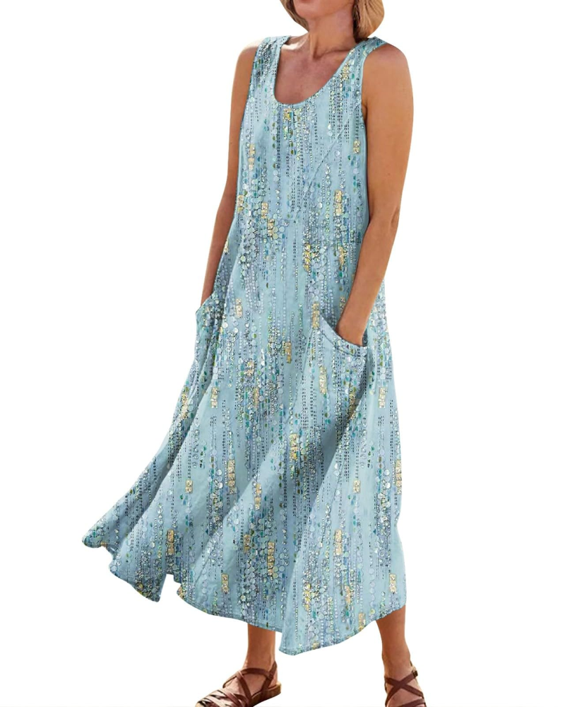 Autumn Women's Bohemian Maxi Dress – Casual Floral Summer Dress with Pockets
