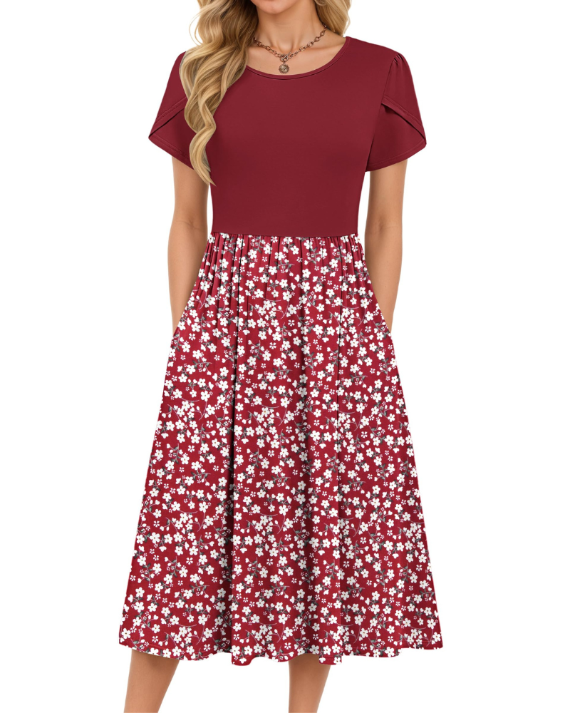 Delilah Women's Midi Summer Dress – A-Line Swing Beach Dress with Pockets