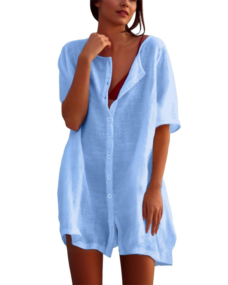Willow Women's Beach Cover-Up Dress – Cotton Blend Tunic Shirt for Summer Holidays