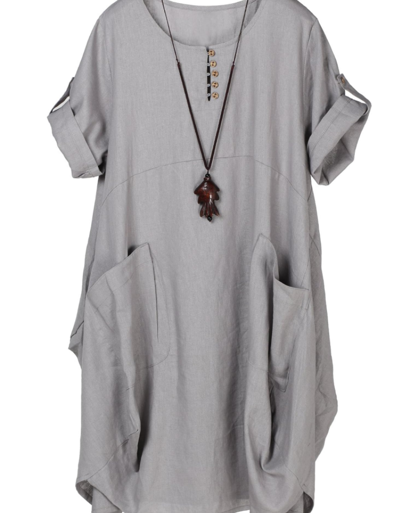 Brielle Women's Linen Blend T-Shirt Dress – Casual Tunic Dress with Large Pockets