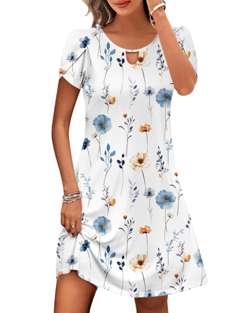 Rosalie Women's Floral Midi Dress – Casual Summer Tunic Dress with Pockets
