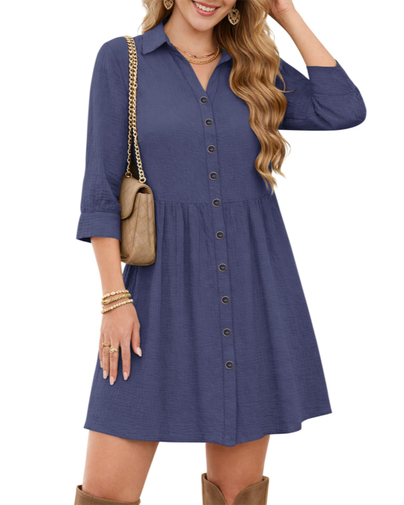 Hazel Women's Shirt Dress – V-Neck Empire Waist Summer Dress with Pockets