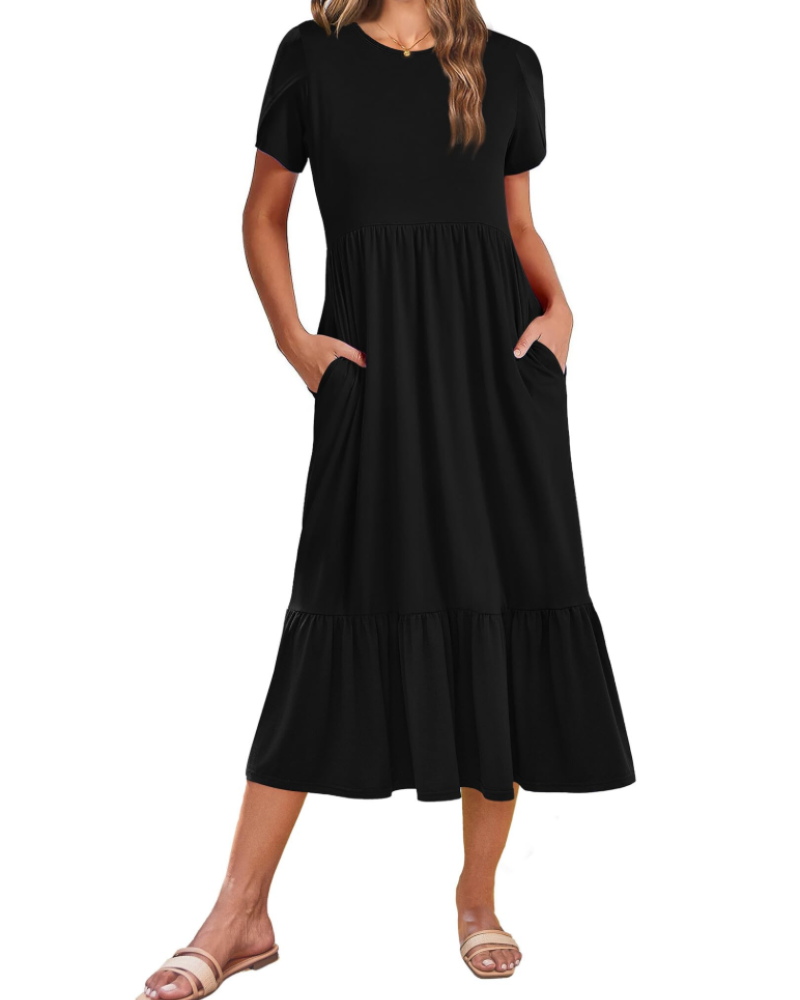 Naomi Women's Floral Midi Dress – Casual Summer A-Line Dress with Pockets