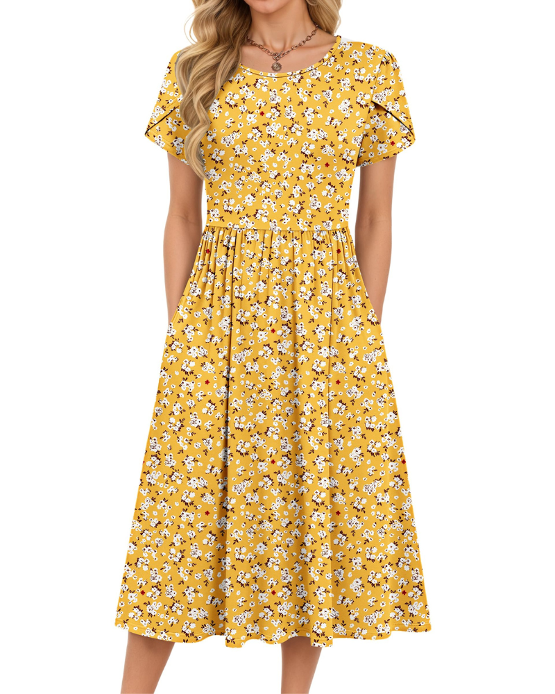 Delilah Women's Midi Summer Dress – A-Line Swing Beach Dress with Pockets