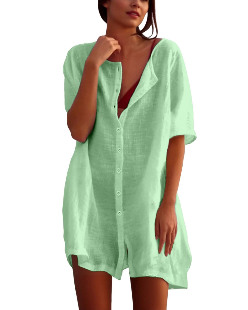 Willow Women's Beach Cover-Up Dress – Cotton Blend Tunic Shirt for Summer Holidays