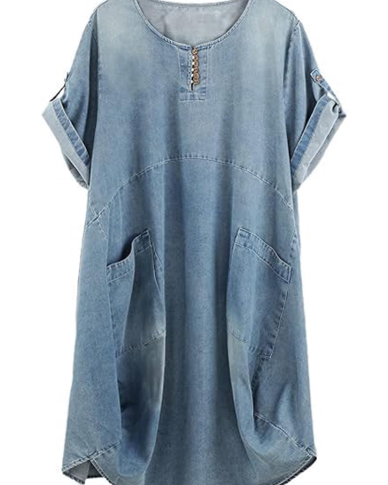 Brielle Women's Linen Blend T-Shirt Dress – Casual Tunic Dress with Large Pockets