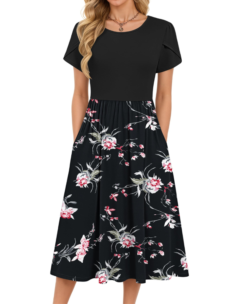 Delilah Women's Midi Summer Dress – A-Line Swing Beach Dress with Pockets