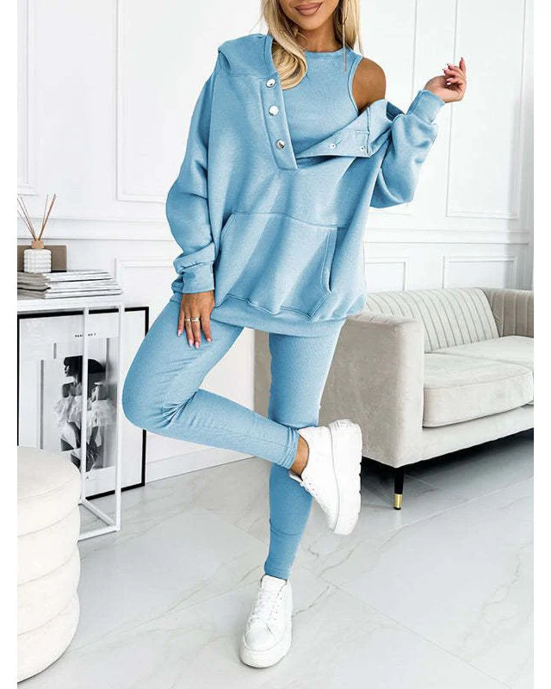 Emily Women's 3-Piece Lounge Set – Fleece Hoodie, Top & Joggers Matching Co-Ord