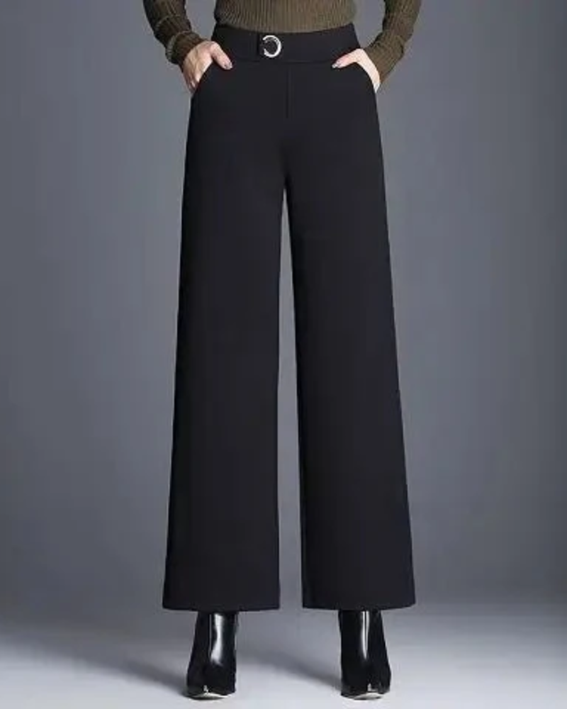 Millicent Women's Wide Leg Trousers – High Waist Checked Smart Casual Trousers
