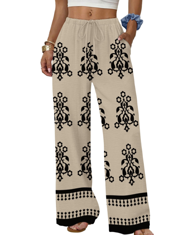 Sophia Women's Wide Leg Palazzo Pants – Flowy Drawstring Summer Trousers with Pockets