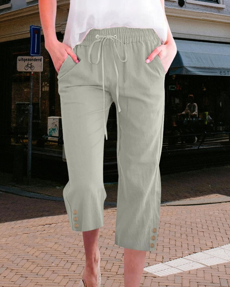 Belen Women's Capri Trousers – High Waist Drawstring Pants with Pockets Lightweight Fit
