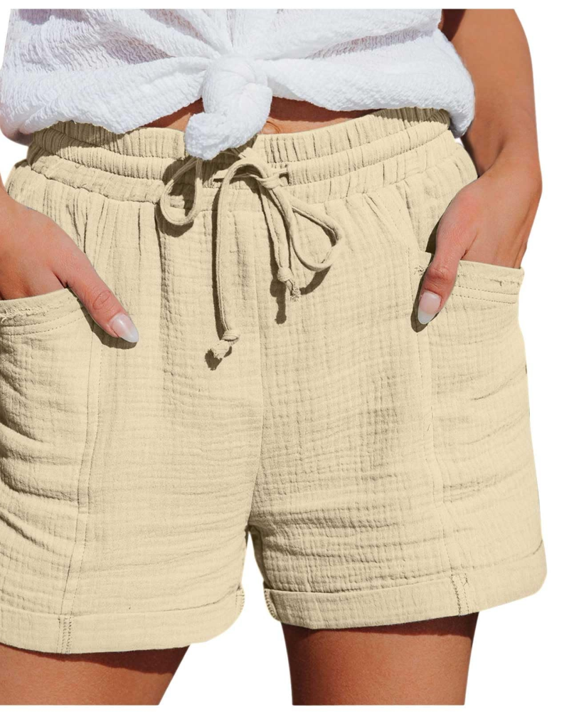 Emma Women's Linen Bermuda Shorts – High Waist Drawstring Summer Shorts with Pockets