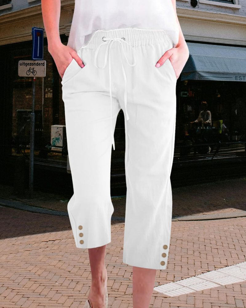 Belen Women's Capri Trousers – High Waist Drawstring Pants with Pockets Lightweight Fit