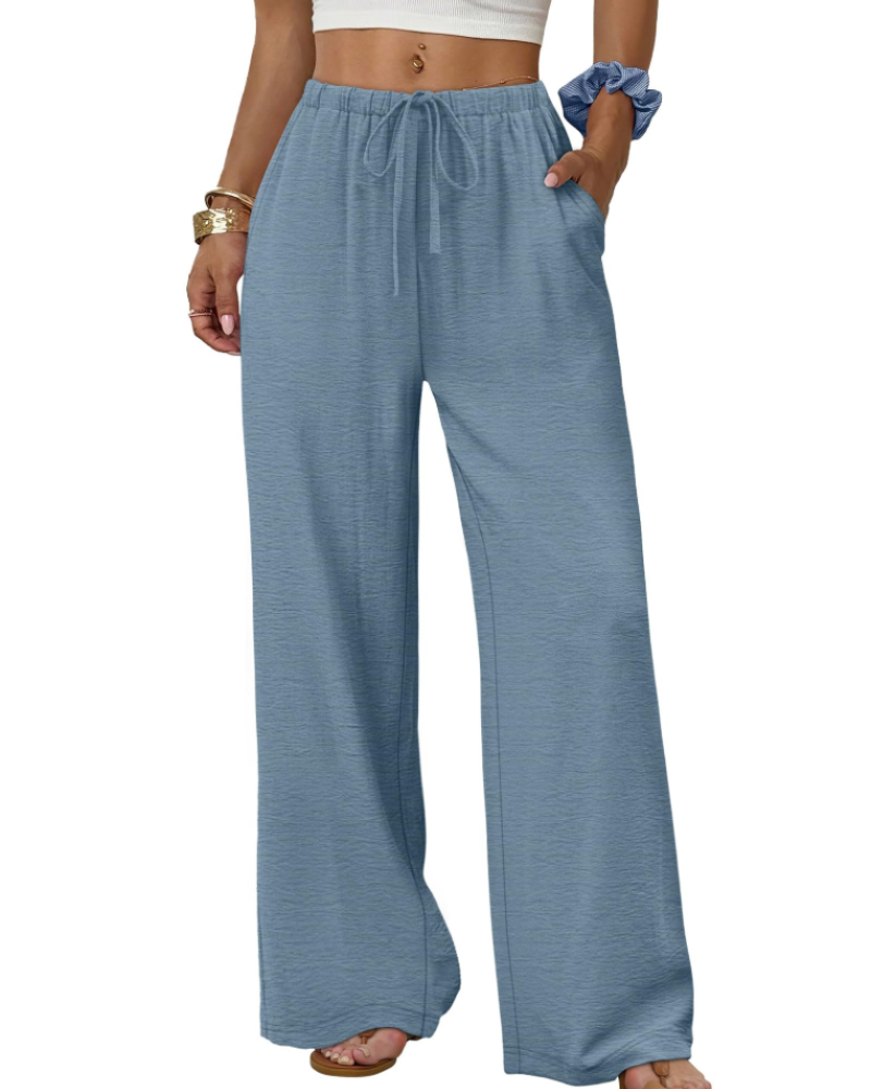 Sophia Women's Wide Leg Palazzo Pants – Flowy Drawstring Summer Trousers with Pockets