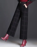 Millicent Women's Wide Leg Trousers – High Waist Checked Smart Casual Trousers