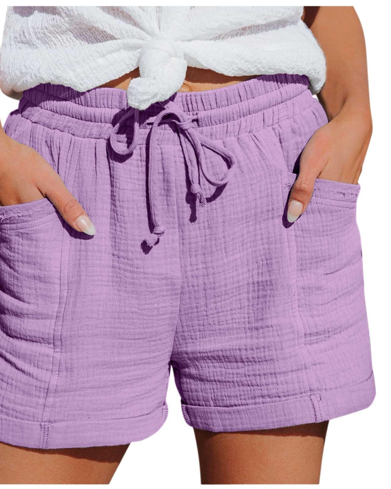 Emma Women's Linen Bermuda Shorts – High Waist Drawstring Summer Shorts with Pockets