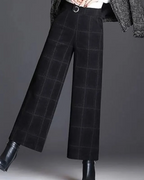 Millicent Women's Wide Leg Trousers – High Waist Checked Smart Casual Trousers