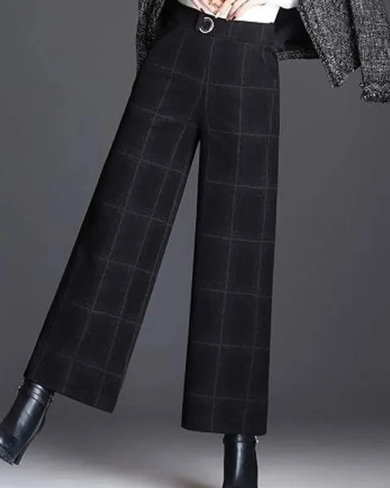 Millicent Women's Wide Leg Trousers – High Waist Checked Smart Casual Trousers