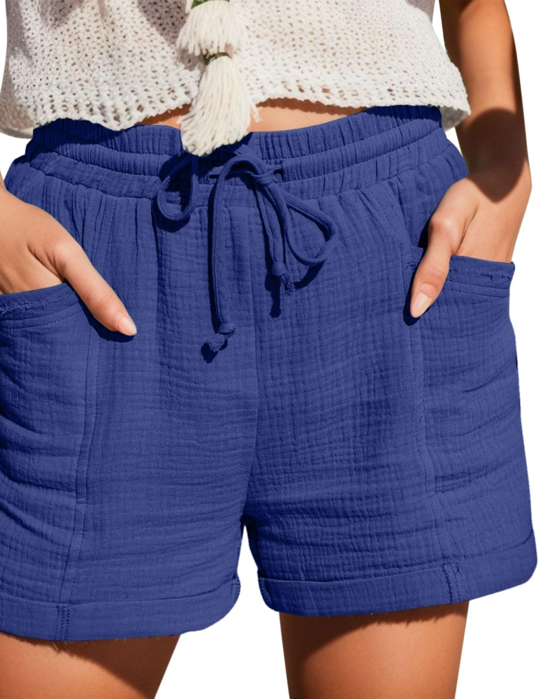 Emma Women's Linen Bermuda Shorts – High Waist Drawstring Summer Shorts with Pockets