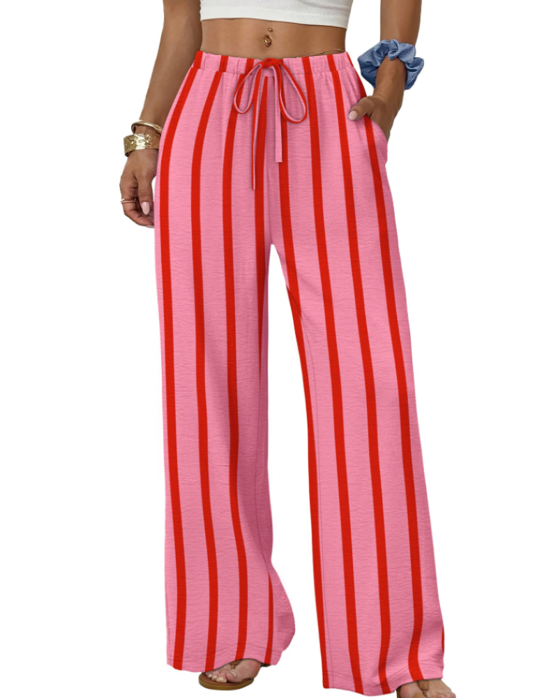 Sophia Women's Wide Leg Palazzo Pants – Flowy Drawstring Summer Trousers with Pockets