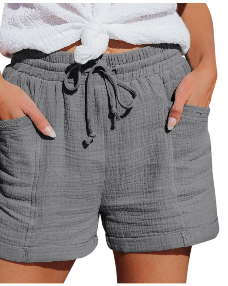 Emma Women's Linen Bermuda Shorts – High Waist Drawstring Summer Shorts with Pockets
