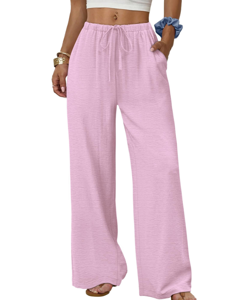 Sophia Women's Wide Leg Palazzo Pants – Flowy Drawstring Summer Trousers with Pockets
