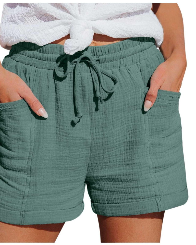 Emma Women's Linen Bermuda Shorts – High Waist Drawstring Summer Shorts with Pockets