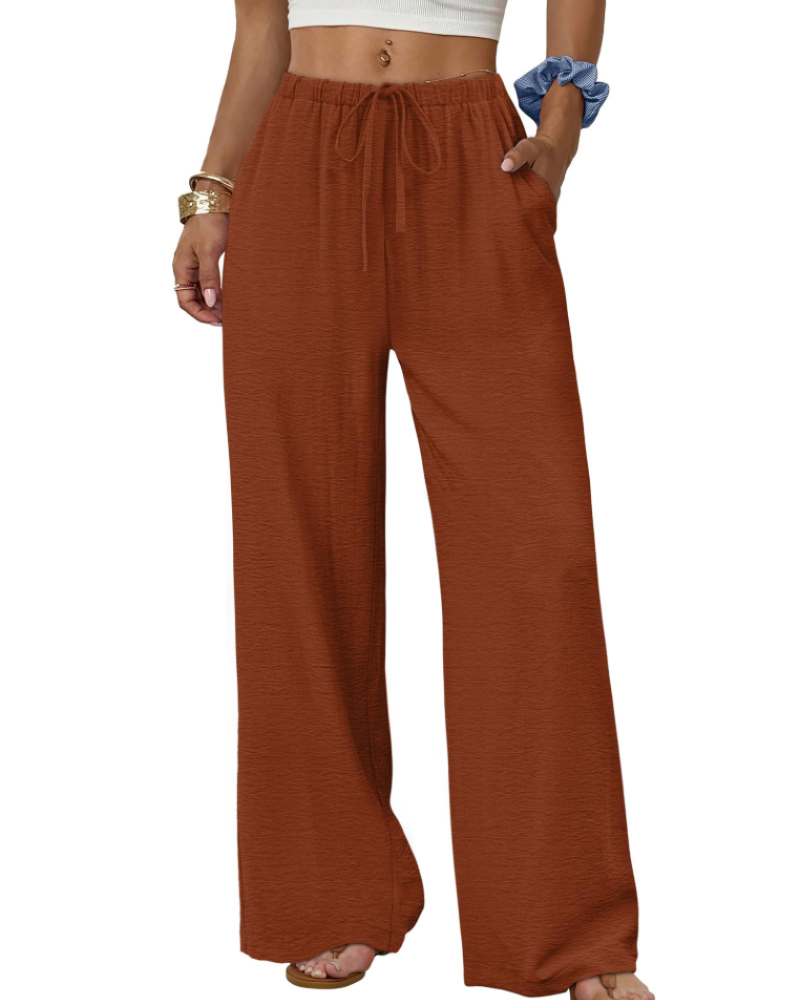 Sophia Women's Wide Leg Palazzo Pants – Flowy Drawstring Summer Trousers with Pockets
