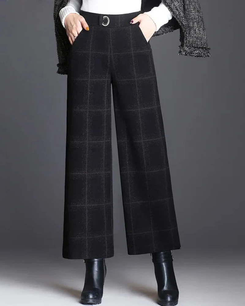Millicent Women's Wide Leg Trousers – High Waist Checked Smart Casual Trousers