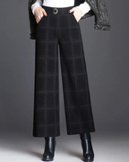 Millicent Women's Wide Leg Trousers – High Waist Checked Smart Casual Trousers