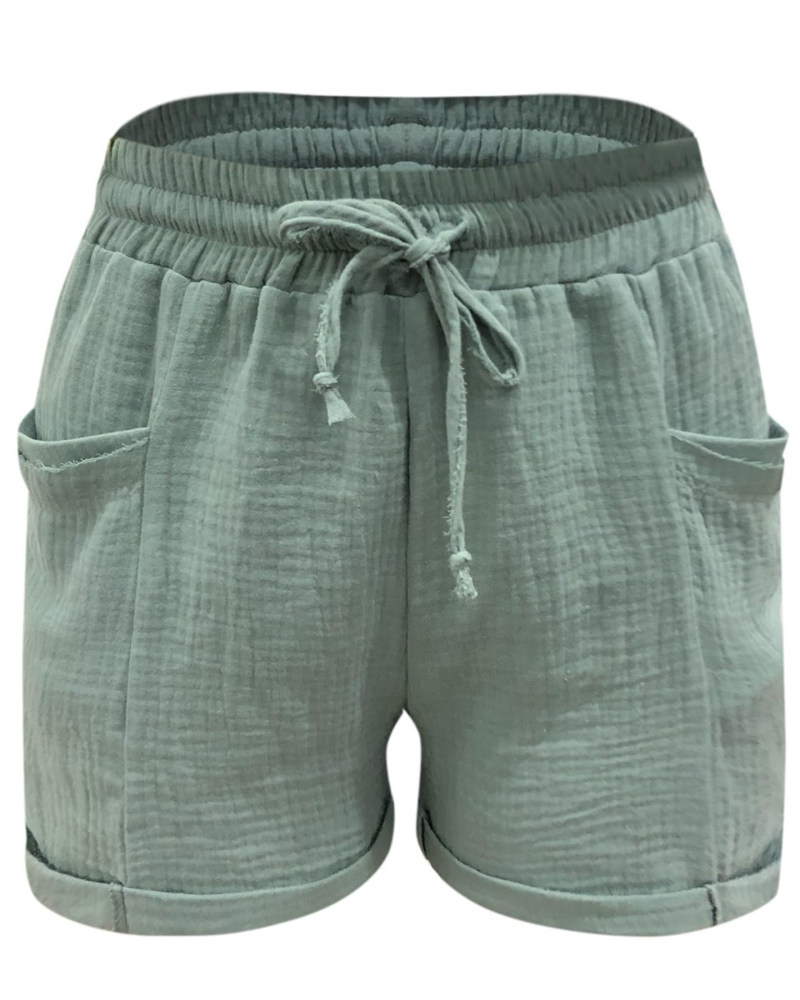 Emma Women's Linen Bermuda Shorts – High Waist Drawstring Summer Shorts with Pockets