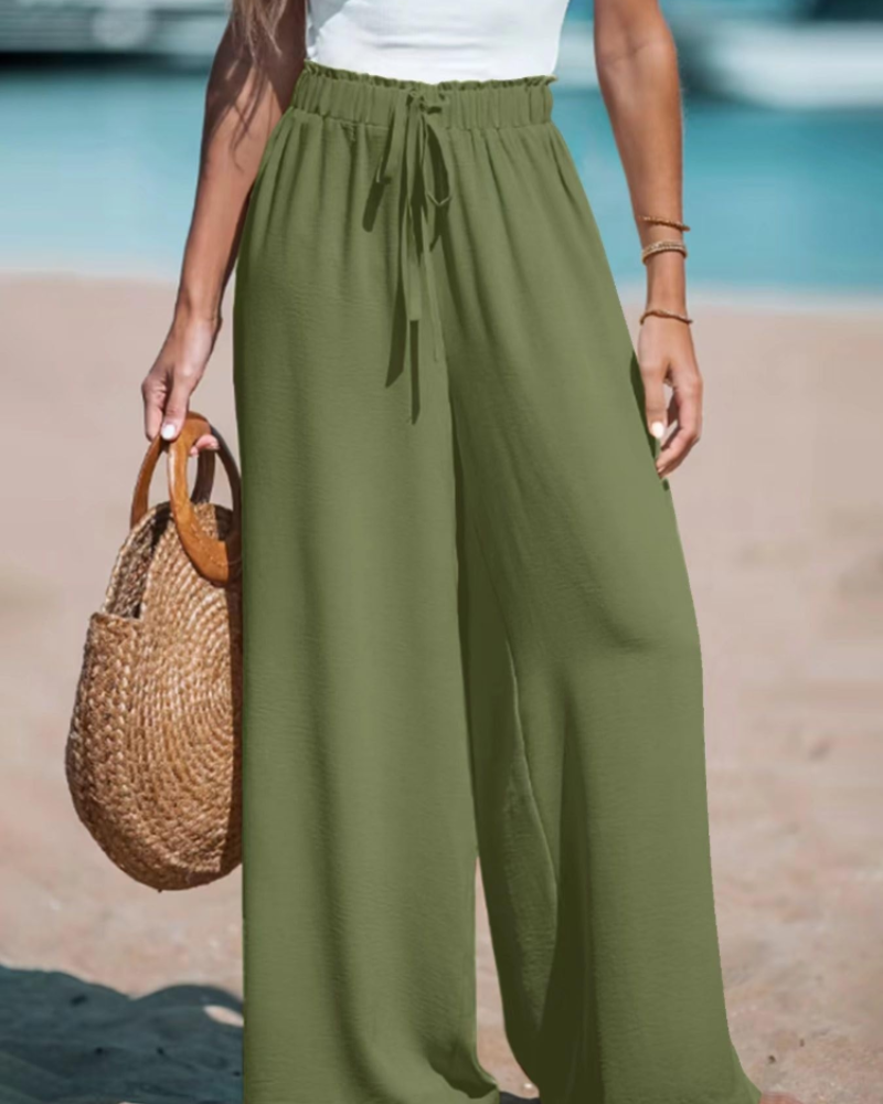 Evelyn Women's Palazzo Pants – High Waist Wide Leg Drawstring Trousers Loose Fit