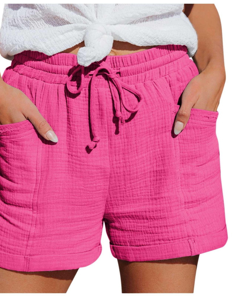 Emma Women's Linen Bermuda Shorts – High Waist Drawstring Summer Shorts with Pockets