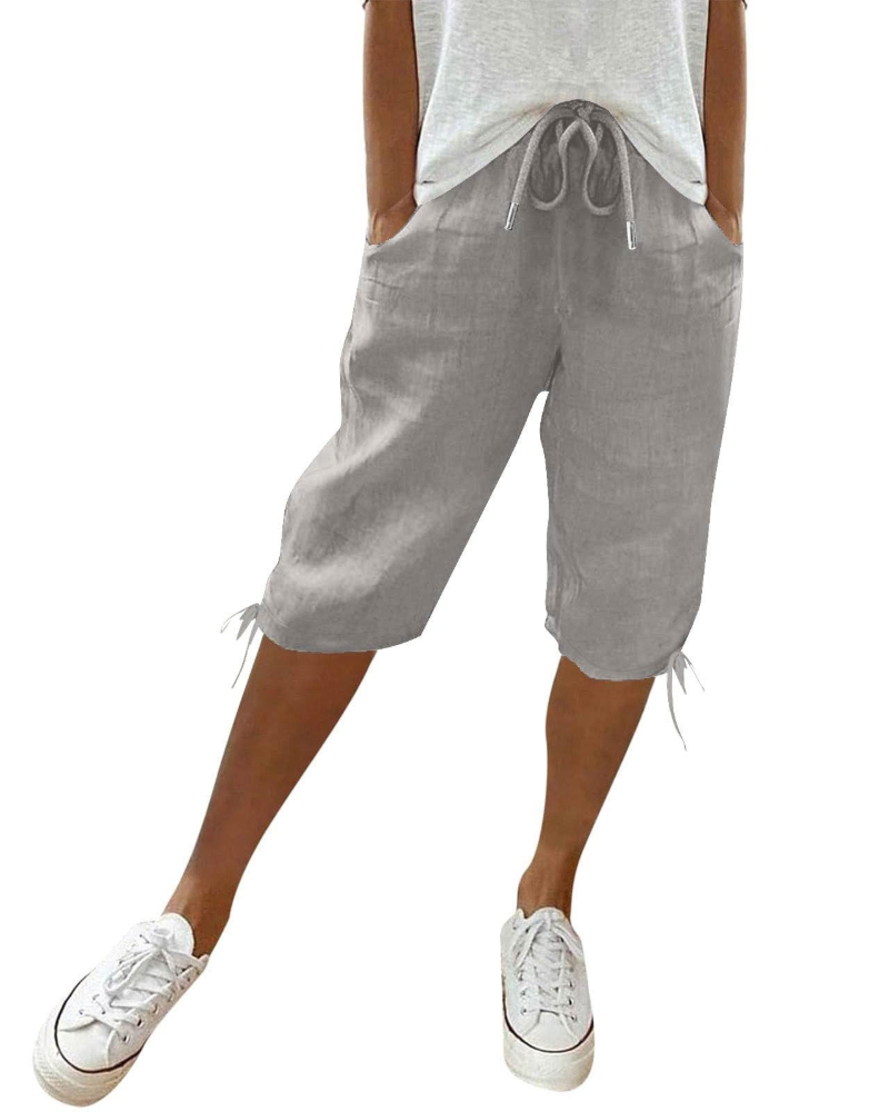 Savannah Women's Bermuda Shorts – Cotton Linen Knee-Length Drawstring Shorts with Pockets