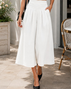Caroline Women's Wide Leg Capri Pants – High Waist Linen Blend Trousers with Pockets