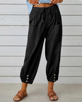 Abigail Women's Cotton Capri Pants – High Waist Drawstring Wide Leg Trousers with Pockets