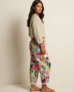 Isolde Women's Floral Trousers – Boho Wide Leg Elastic Waist Casual Trousers
