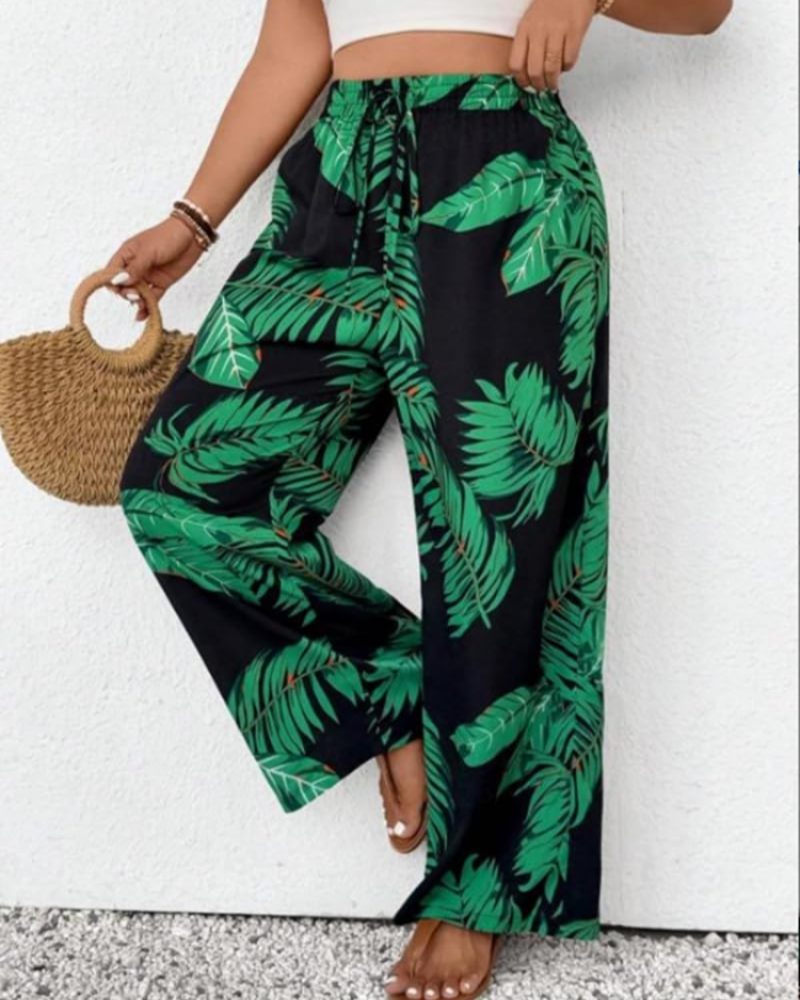 Victoria Women's Floral Straight Leg Pants – High Waist Stretch Trousers Plus Size